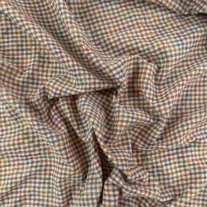 Yarn Dyed Cotton Linen Seersucker - Red & Mustard Plaid