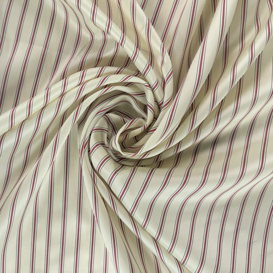 Polyester Lining - Ivory & Red Stripe - Deadstock