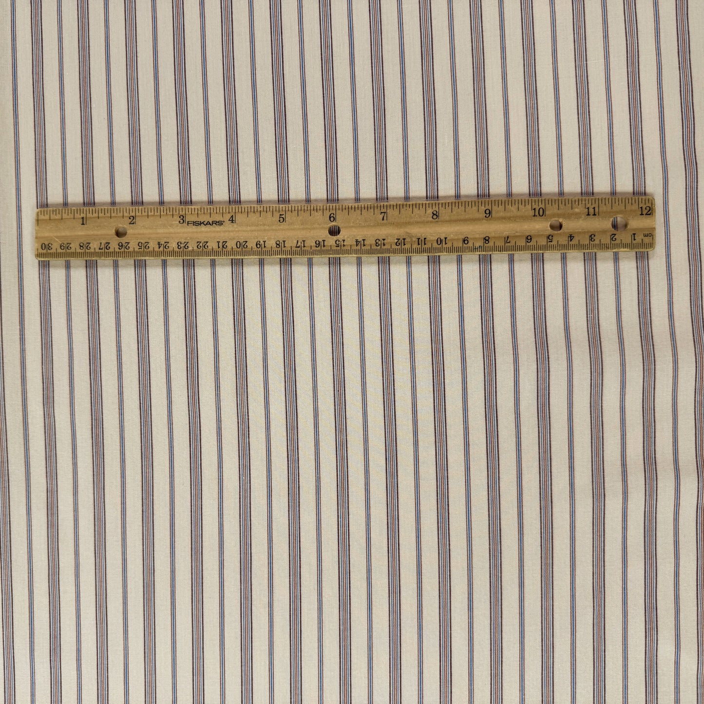 Yarn Dyed Cotton Shirting - Ivory, Blue & Red Stripe - Deadstock