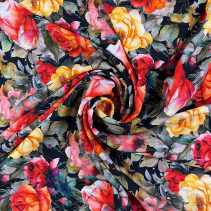 Ecovero Viscose Crepe Print - Dark Painterly Florals