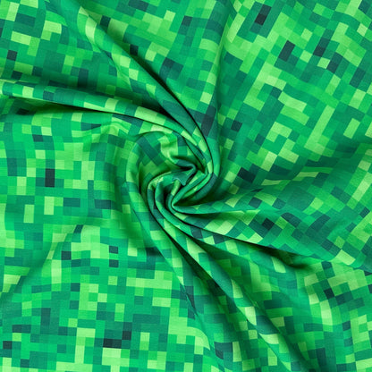 Pixel Blocks - Green - Cotton French Terry Knit