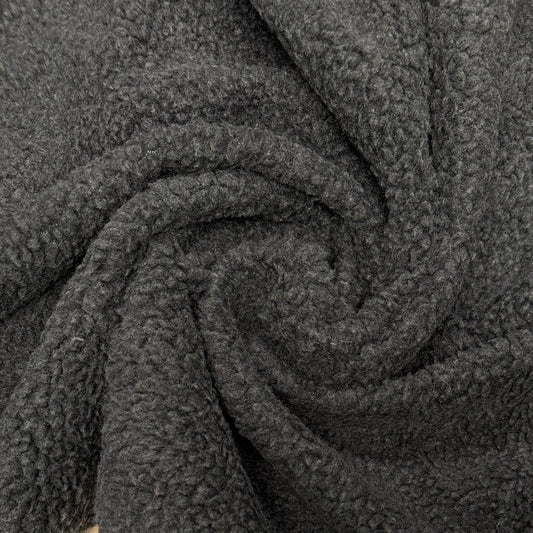 Sherpa Teddy Fabric - Charcoal - Deadstock Fabric