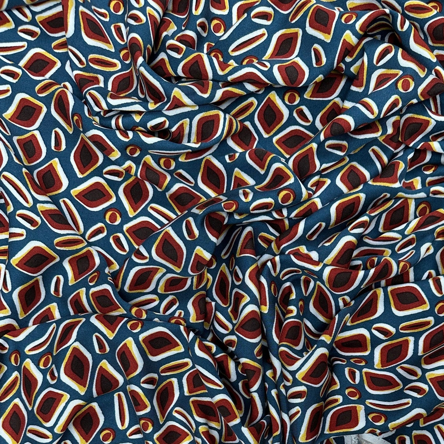 Abstract Teal - Viscose Twill Fabric