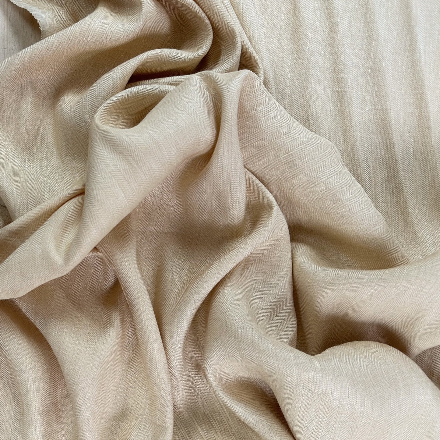 18" Remnant - Yarn Dyed Cotton Herringbone Twill - Light Beige - Deadstock
