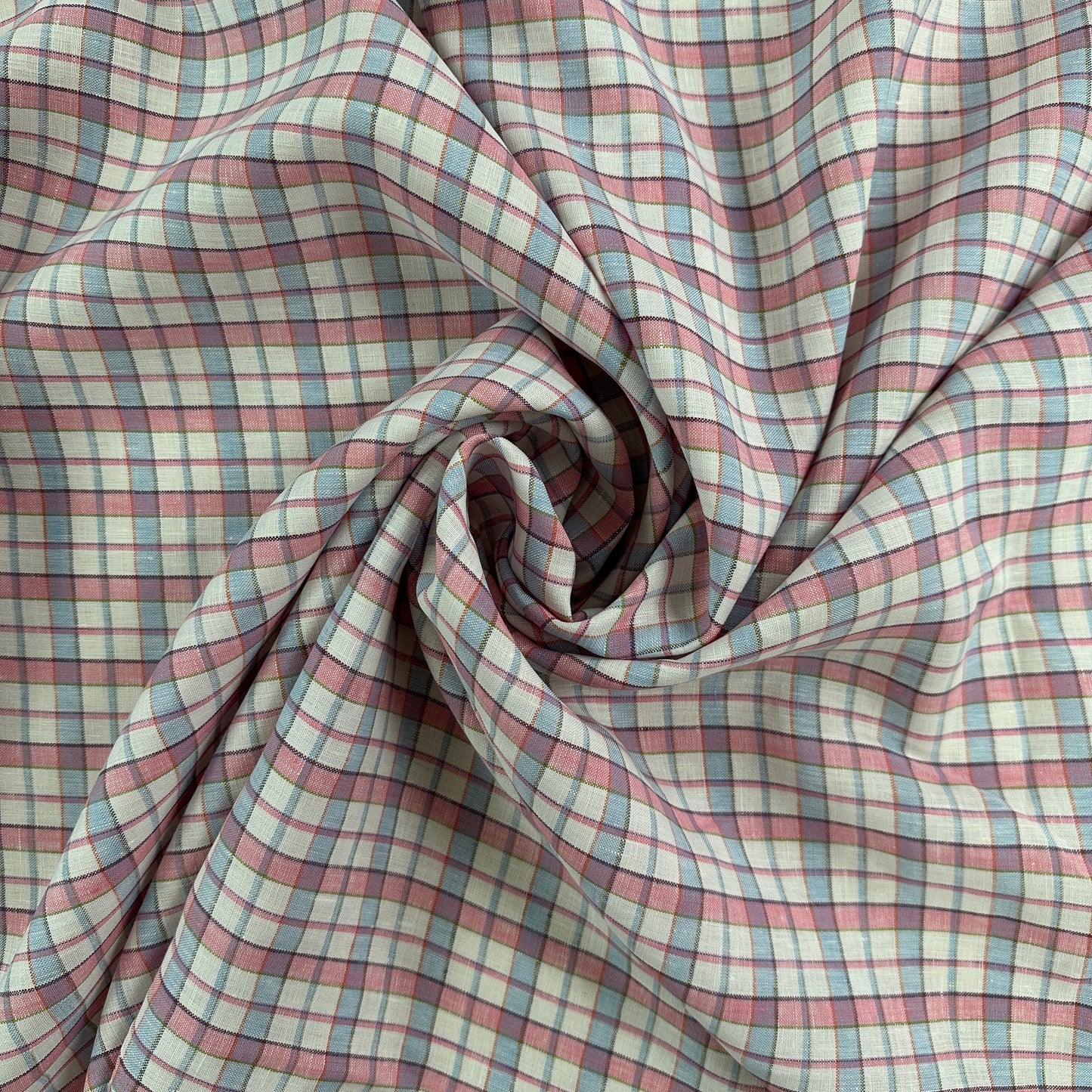 Yarn Dyed European Linen Plaid - Pink, Blue & White Check - 62"