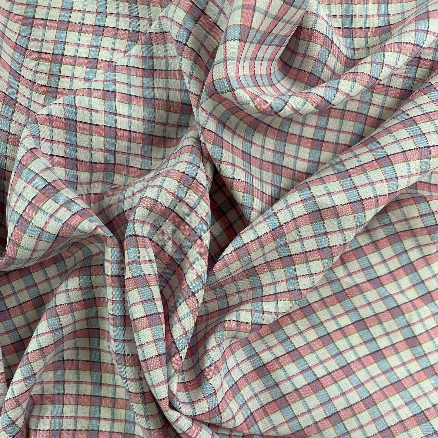 Yarn Dyed European Linen Plaid - Pink, Blue & White Check - 62"
