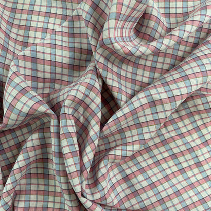 Yarn Dyed European Linen Plaid - Pink, Blue & White Check - 62"