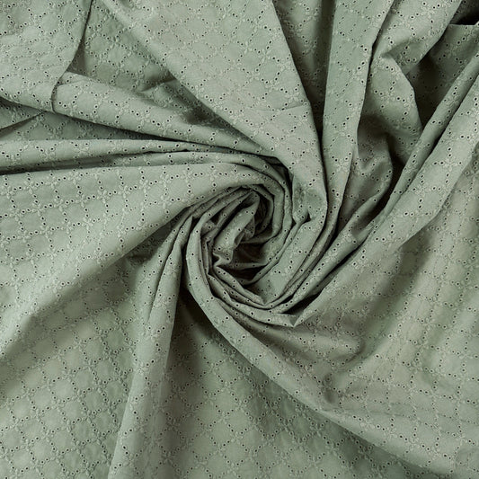 31" Remnant - Embroidered Eyelet Cotton Lawn - Geometric Floral - Sage