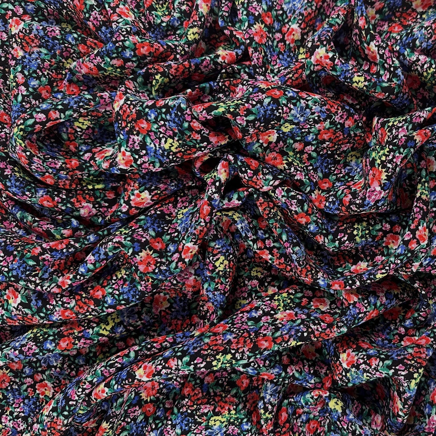 Red & Black Ditsy Floral  - Viscose Rayon Crepon