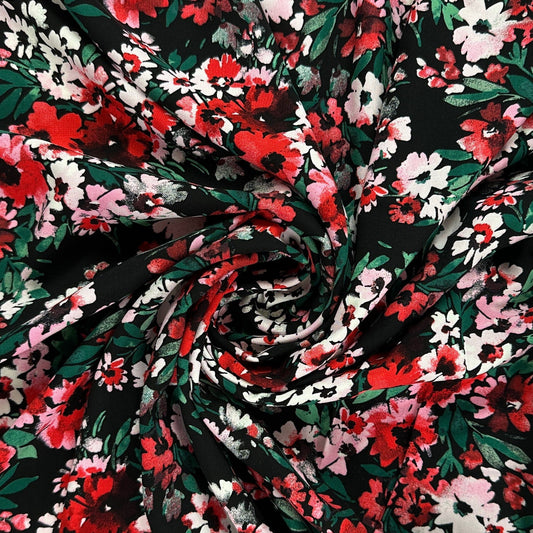 Black & Red & Pink Floral - Rayon Challis