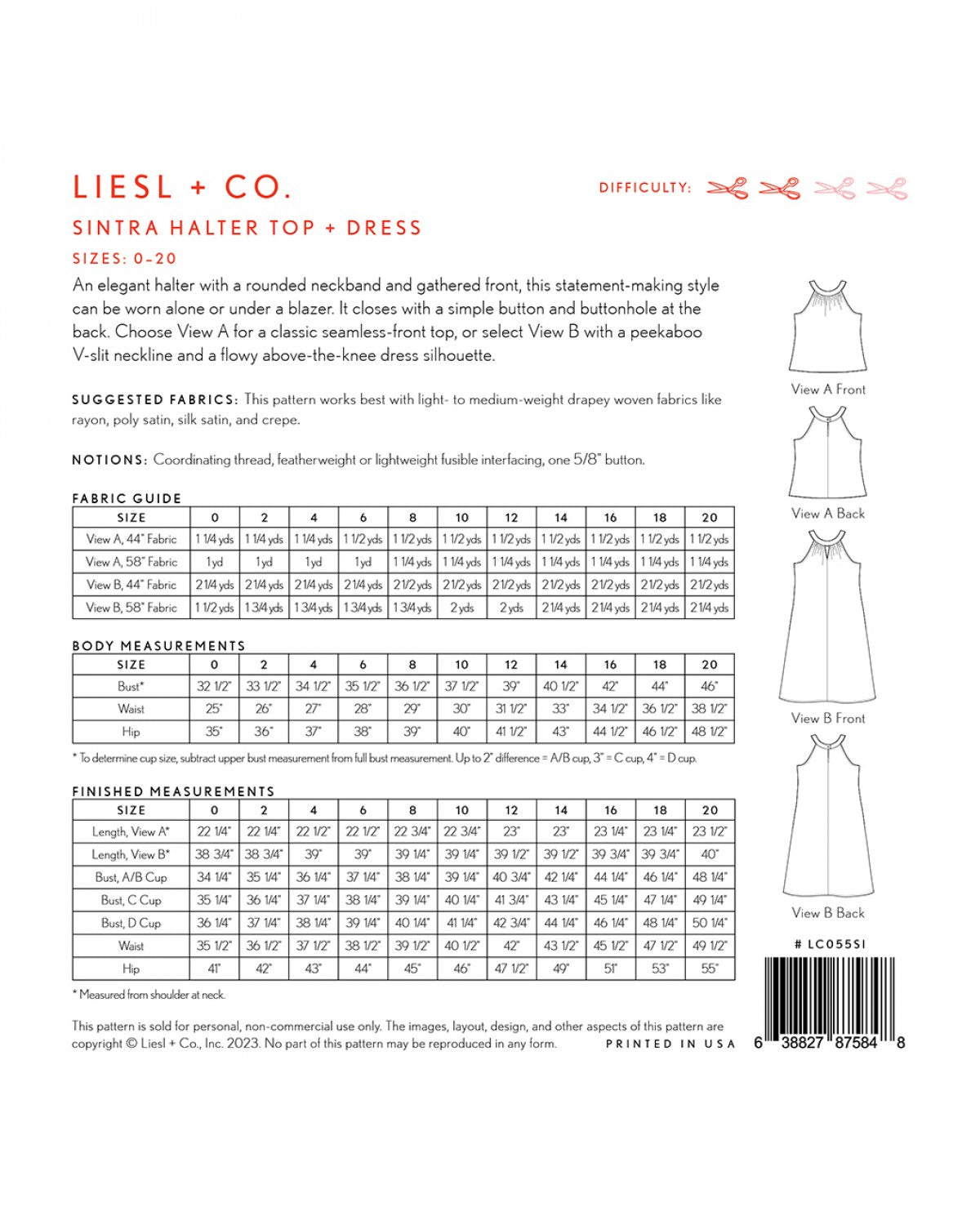 Liesl + Co - Sintra Halter Top & Dress Sewing Pattern