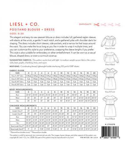 Liesl + Co - Positano Blouse & Dress Pattern