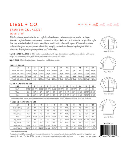 Liesl + Co - Brunswick Jacket Sewing Pattern