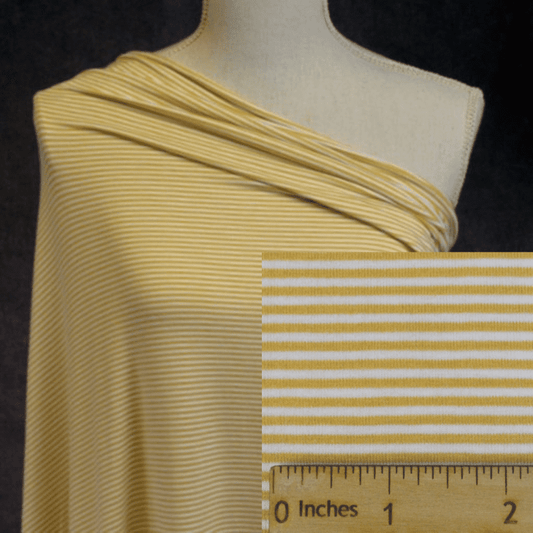 Bamboo Organic Cotton Jersey - Dark Mustard/White 2mm Stripes