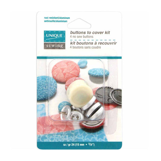 UNIQUE SEWING Buttons to Cover Kit with Tool - size 24 - 15mm (5⁄8″) - 4 sets