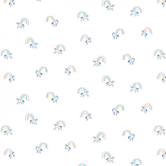 13" Remnant  - Love Potion # 9 - End of the Rainbow Unicorns - White / Pink / Purple - Cotton Fabric