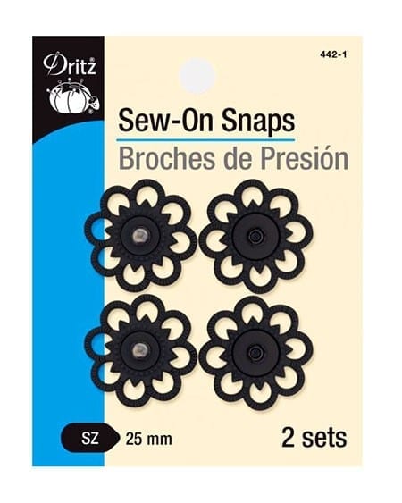 Snaps, Sew-On, Black 2 Sets