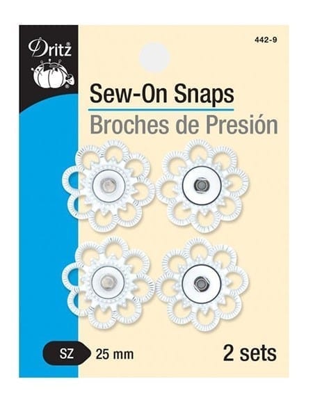 Snaps, Sew-On, White, 2 Sets