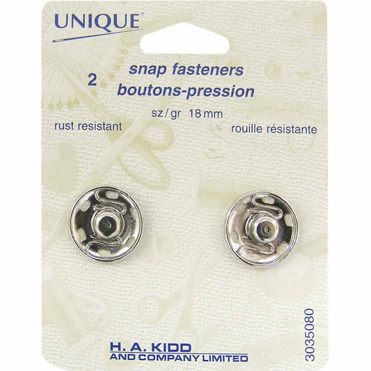 Sew On Snap Fasteners, NICKEL, 18 mm – 2 per Package