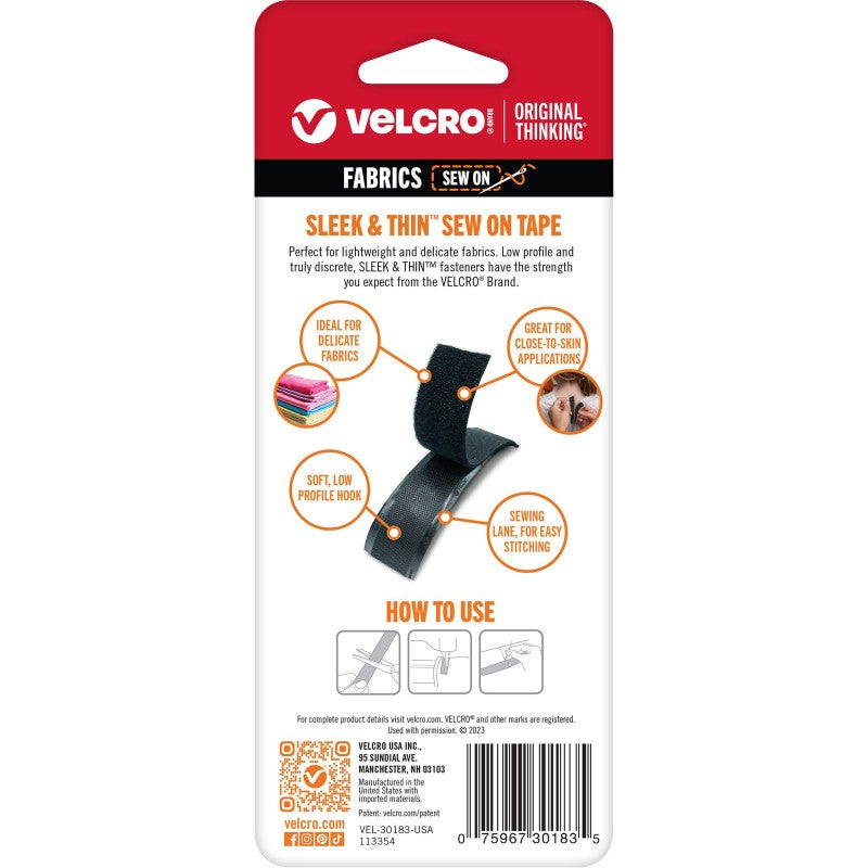 VELCRO® SLEEK & THIN™ Sew On - Black