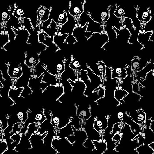 Dancing Skeletons - Black - Cotton Fabric