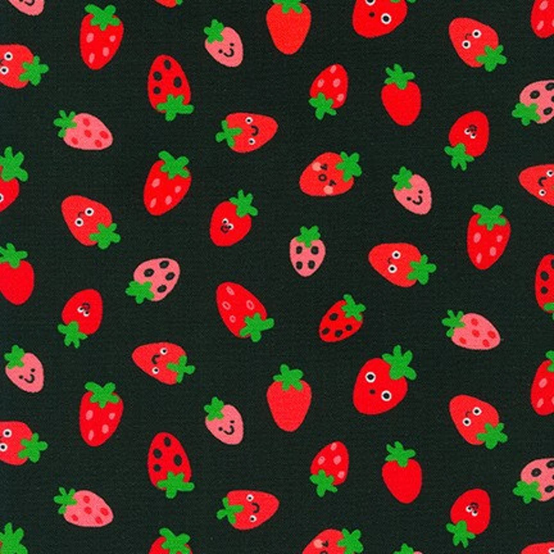 Strawberries - Farm to Table- Black - Ann Kelle - Digital Print - Cotton Fabric