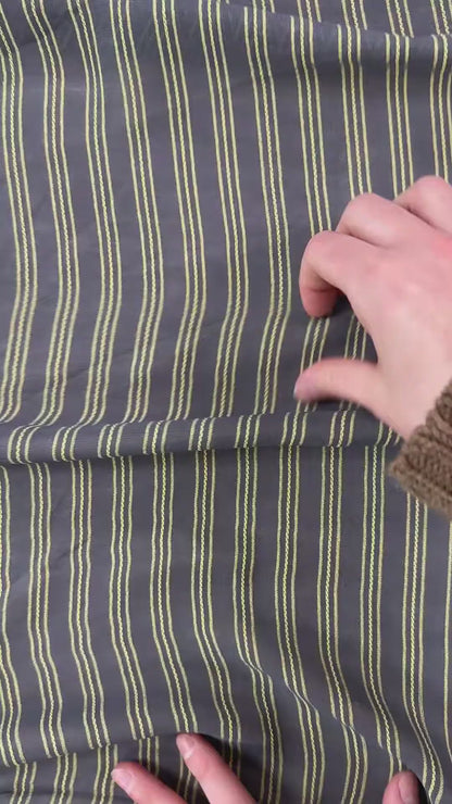 Embroidered Striped Fine Mesh Rayon - Grey & Yellow - Film Studio Deadstock