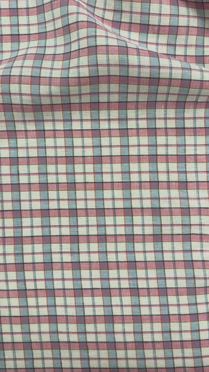 Yarn Dyed European Linen Plaid - Pink, Blue & White Check - 62"