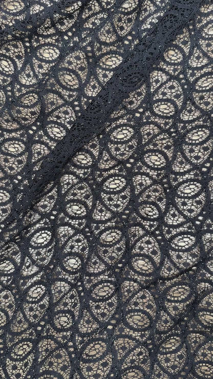 Metallic Black Crochet Lace - Nylon / Cotton / Lurex Deadstock