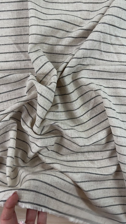 Silky Linen Viscose Noil - Natural & Black Stripe