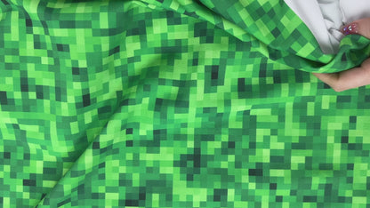 Pixel Blocks - Green - Cotton French Terry Knit