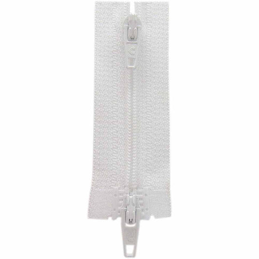 Two Way Separating Zipper - Lightweight Nylon Coil 60cm (24″) - White - Riverside Fabrics