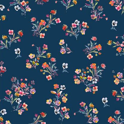 Scattered Flowers - Navy - Digital Print - GOTS Certified Organic Cotton Jersey Knit