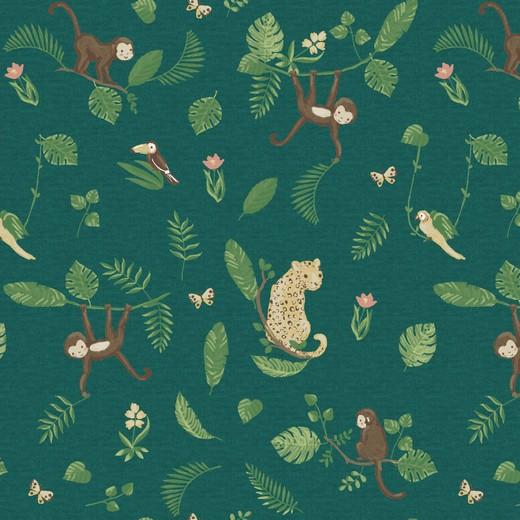 In the Jungle - Green - Digital Print - GOTS Certified Organic Cotton Euro Jersey Knit