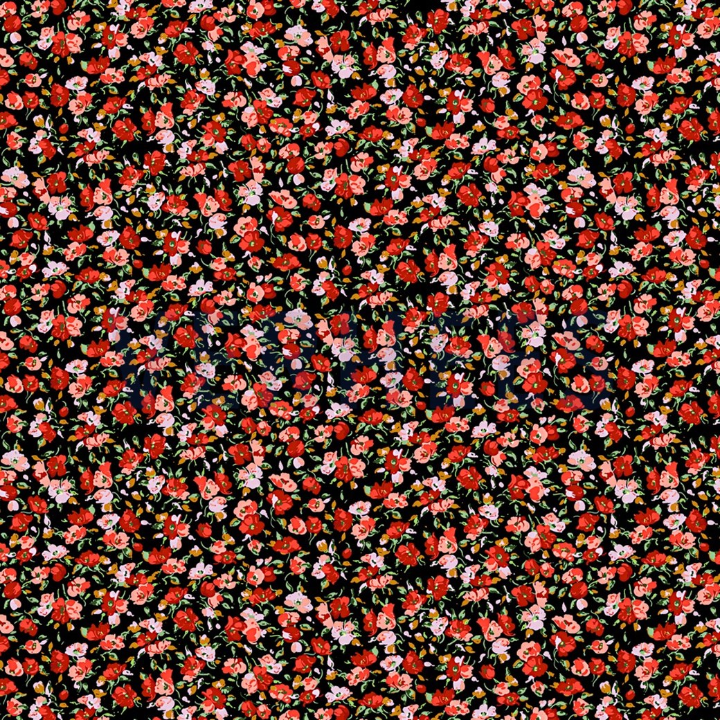 Viscose Jersey - Digital Print - Small Poppies - Black - 1/2 Yard