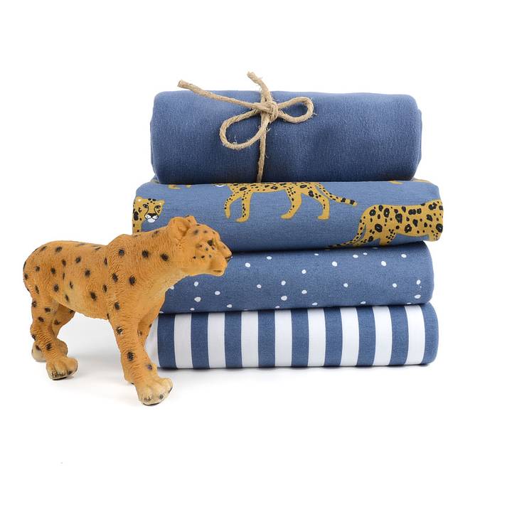 Leonard - Blue -  Leopard - GOTS Certified Organic Cotton Jersey Knit