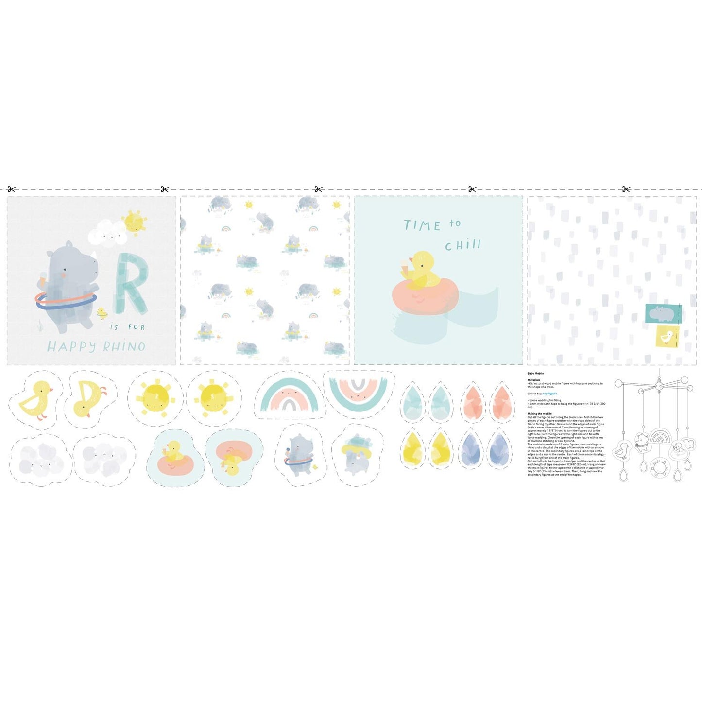 Sky Rhinos Baby Panel French Terry - Katia Fabrics - French Terry Knit - Sold per Panel 65cm / 26"