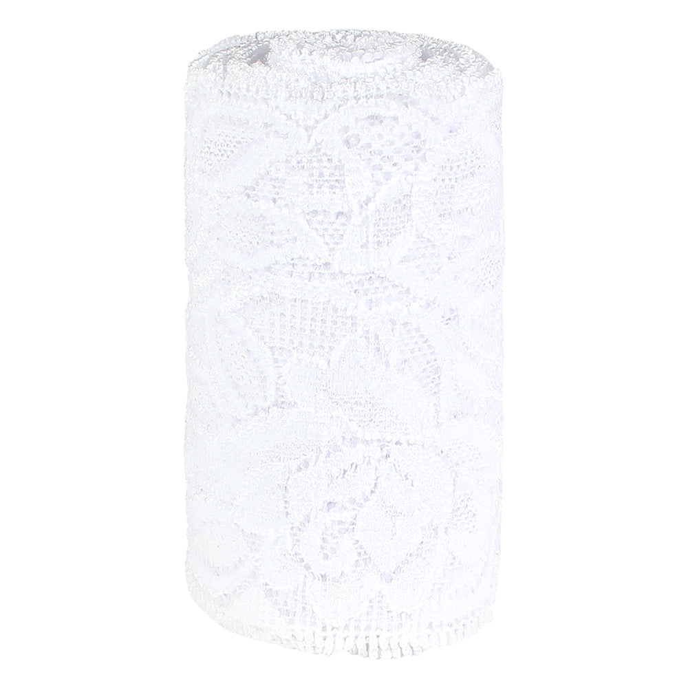 Rose Design Stretch Lace - Nylon / Spandex - White - 9cm x 4.5m (mini-spool)