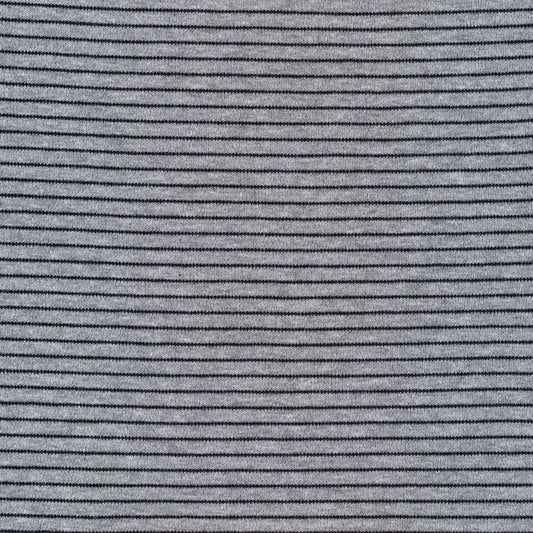 Organic Cotton Interlock Knit - Little Stripes - Heather Grey / Black