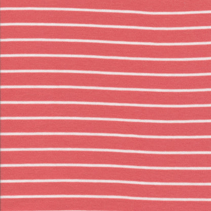Organic Cotton Interlock Knit - Stripes - Coral Red