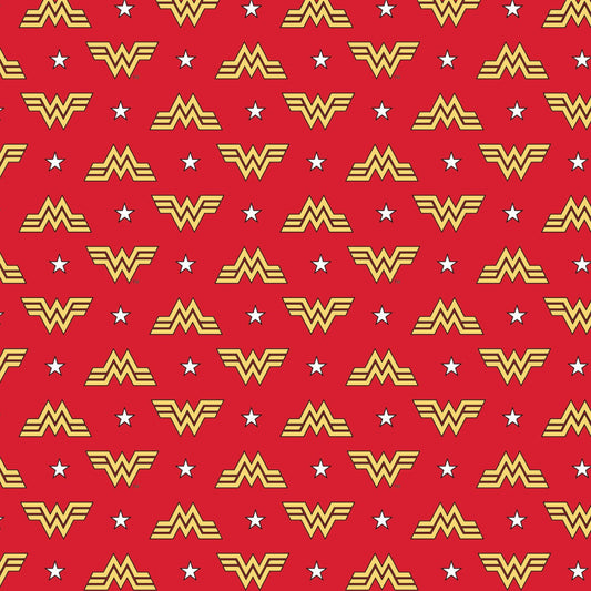 Wonder Woman 1984 Logo & Stars Cotton Fabric - Red