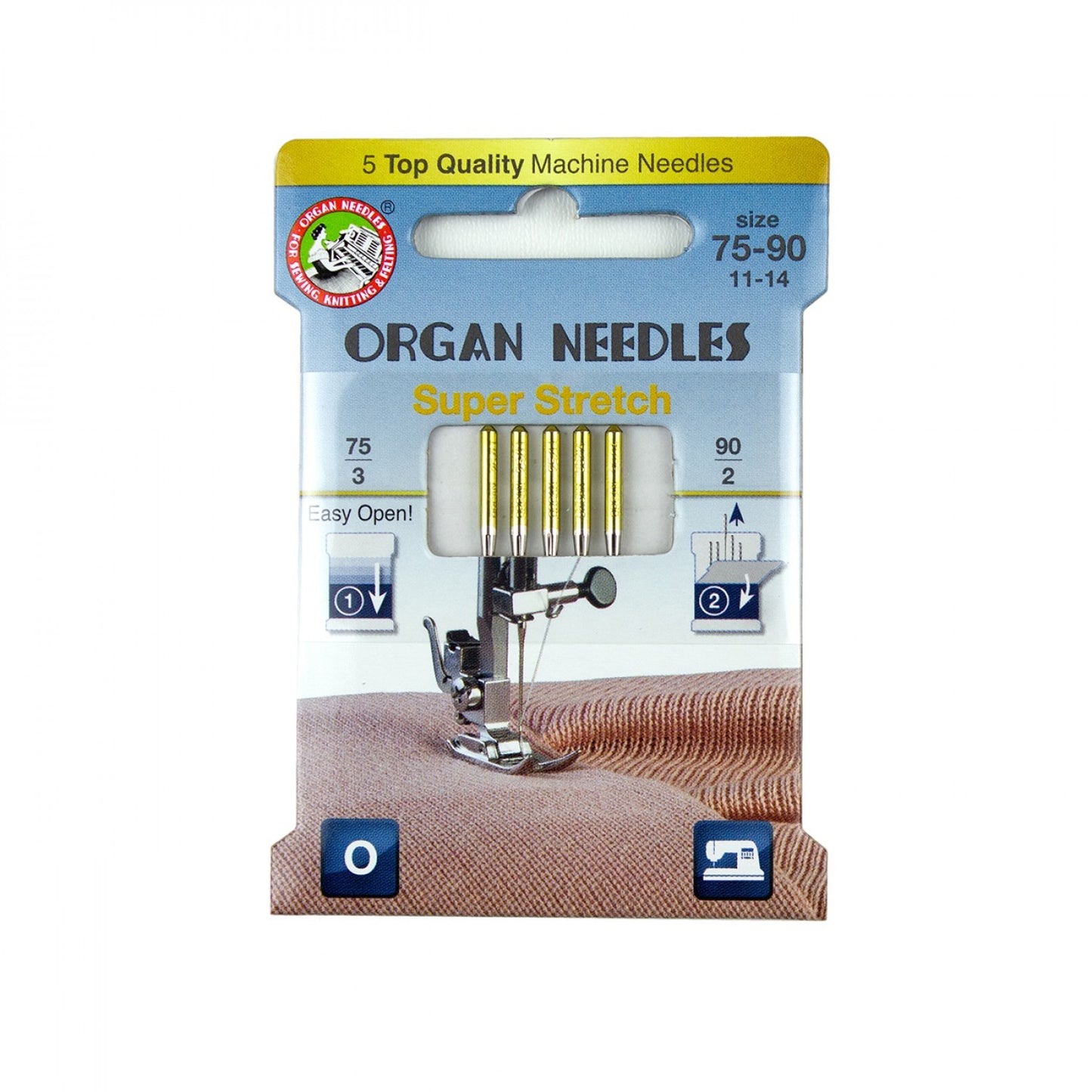 ORGAN Brand Super Stretch Needles. - Assorted Sizes Assortment (3ea 75, 2ea 90)  - 5 Count