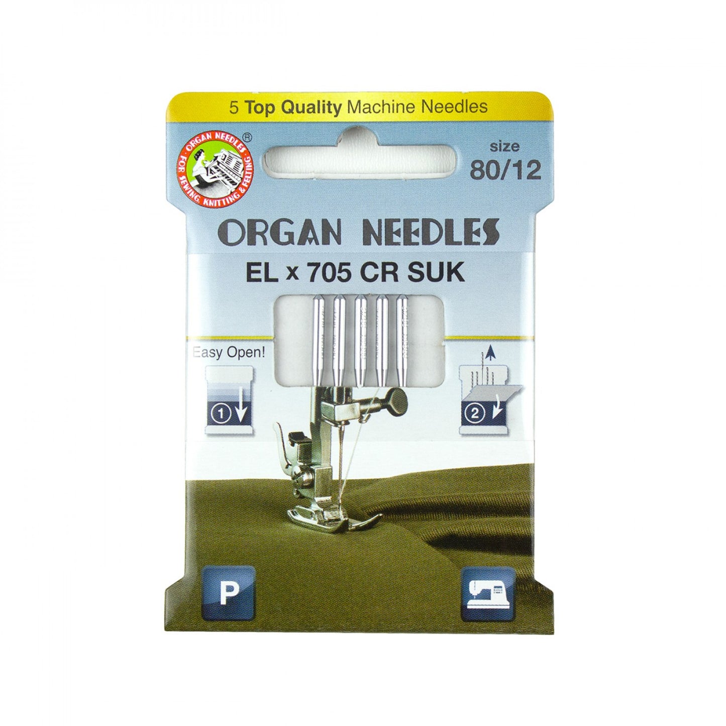 ORGAN Brand ELx705 Chromium SUK Size 80/12 - Serger Needles - 5 Pack