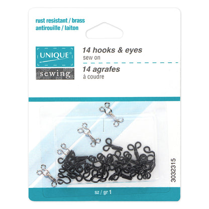 Hooks & Eyes Black - size 1 - 14 sets