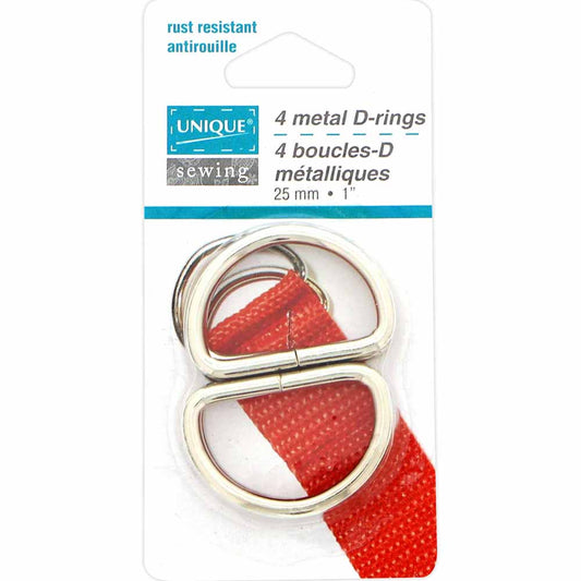 UNIQUE SEWING Metal D-Rings - 25mm (1″) - Silver - 4 pcs.