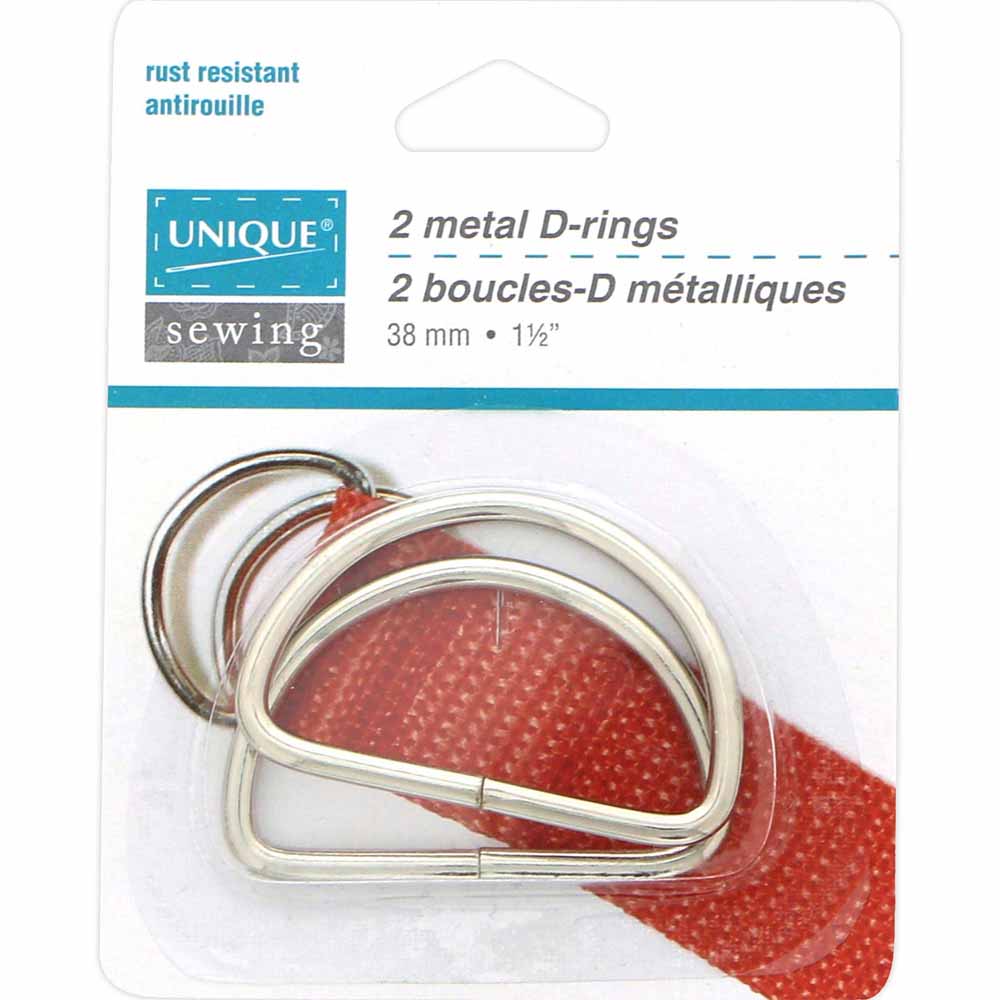 UNIQUE SEWING Metal D-Rings - 38mm (1 1⁄2″) - Silver - 2 pcs.