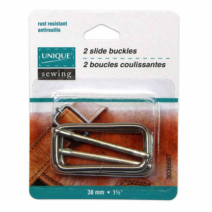 UNIQUE SEWING Slide Buckle - Metal - 38mm (1 1⁄2″) - Silver - 2 pcs