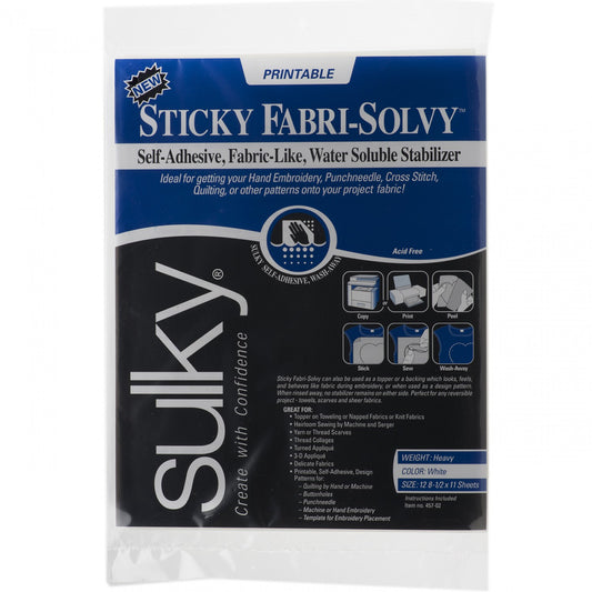 Sticky Fabri-Solvy Washaway Stabilizer White - Printable Sheets