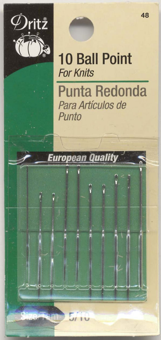 Dritz Ball Point Hand Needles - For Knits - Sizes 5-10 - 10 pieces