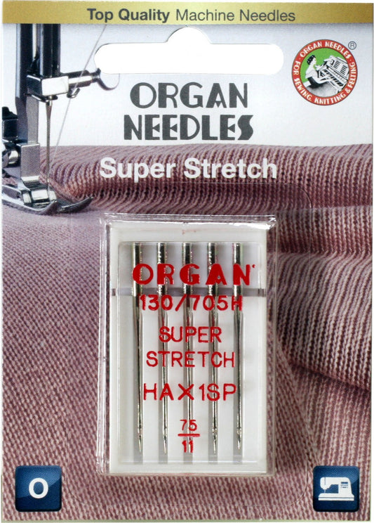 ORGAN Brand Super Stretch  Assorted Sizes  #75/11 Needles HA/1SP - 5 Count